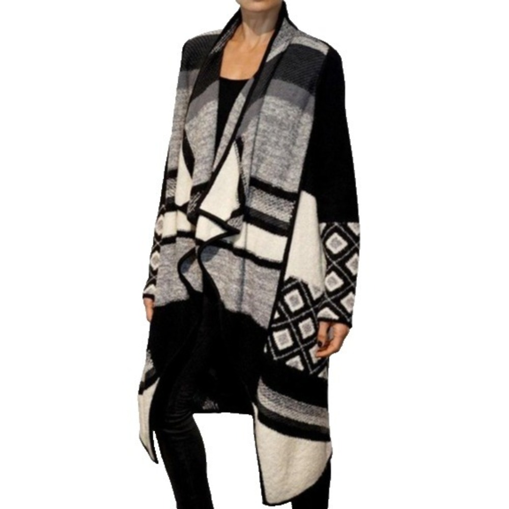 Vince Cardigan Sweater‎ Womens XS Black Gray Wool Alpaca Open Front Layering